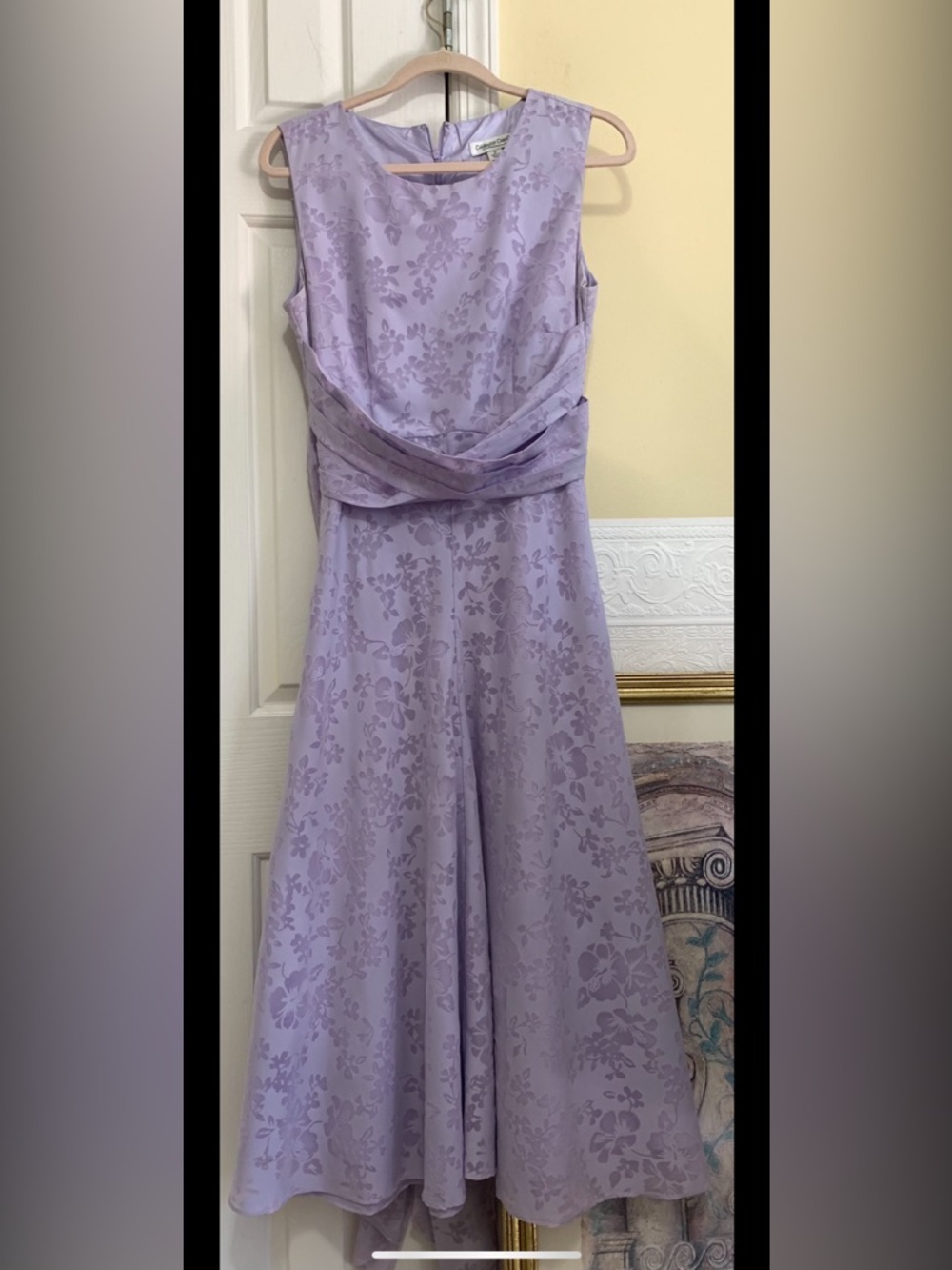 Lavender Dress Size 12 Sleeveless Floral Midi w/ Pleated Waist and Bow - Picture 3 of 14
